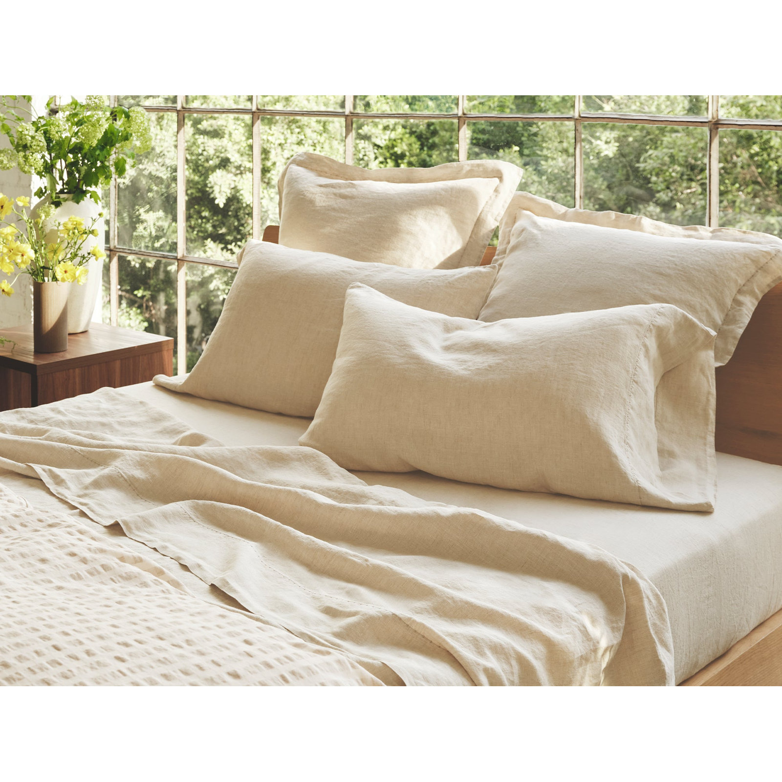 Organic Relaxed Belgian Flax Linen Standard Sheet Set, Undyed Chambray, King Sheet Set with 2 Pillowcases