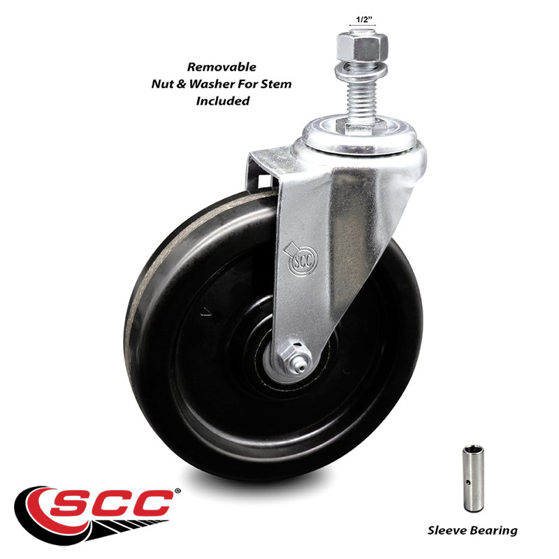 Phenolic Swivel Caster with Brake and Zinc Finish, 6" Wheel