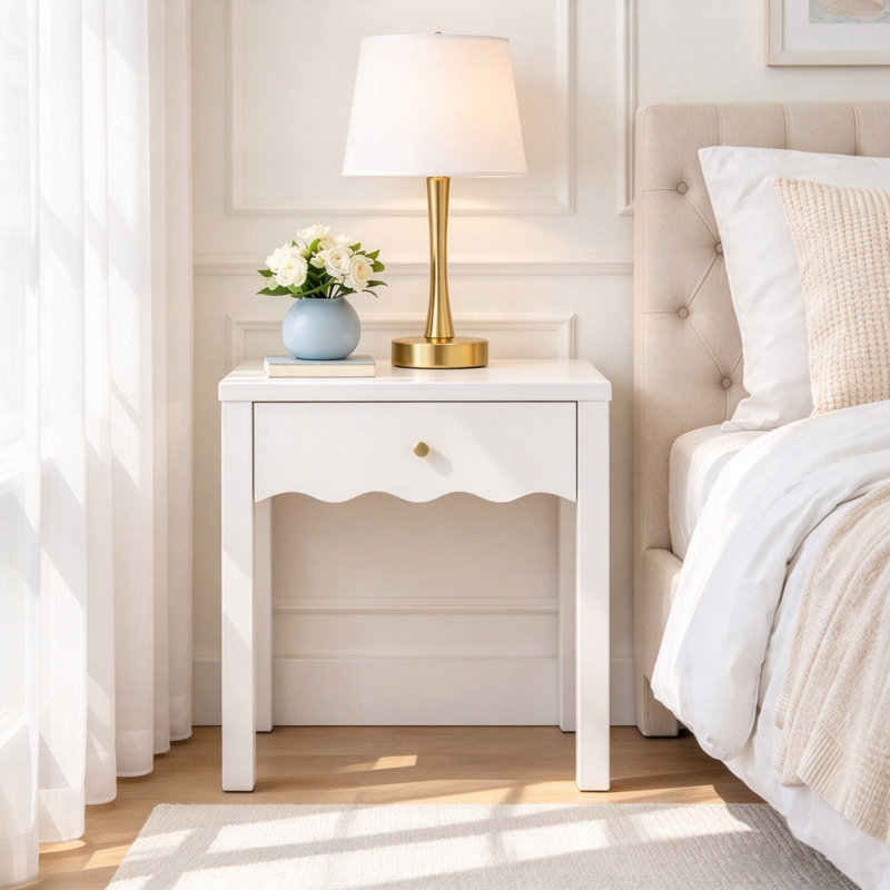 Table de chevet avec tiroir festonné, table de chevet moderne, petite table d'appoint avec tiroir de rangement pour la chambre à coucher
