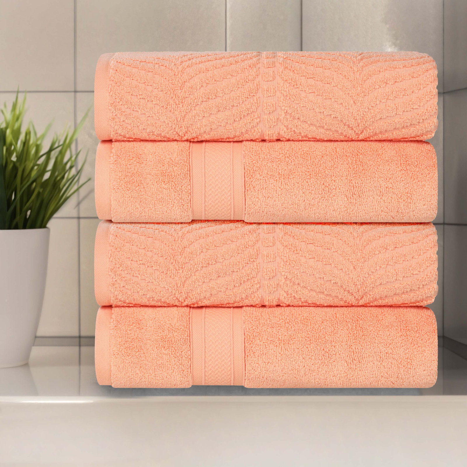 Orelia Cotton Bath Towel, Peach