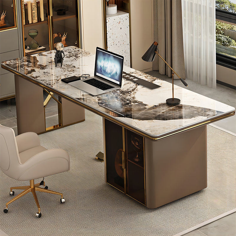 Bureau de luxe en pierre frittée 55,12 po, 29.53" H x 55.12" W x 31.5" D
