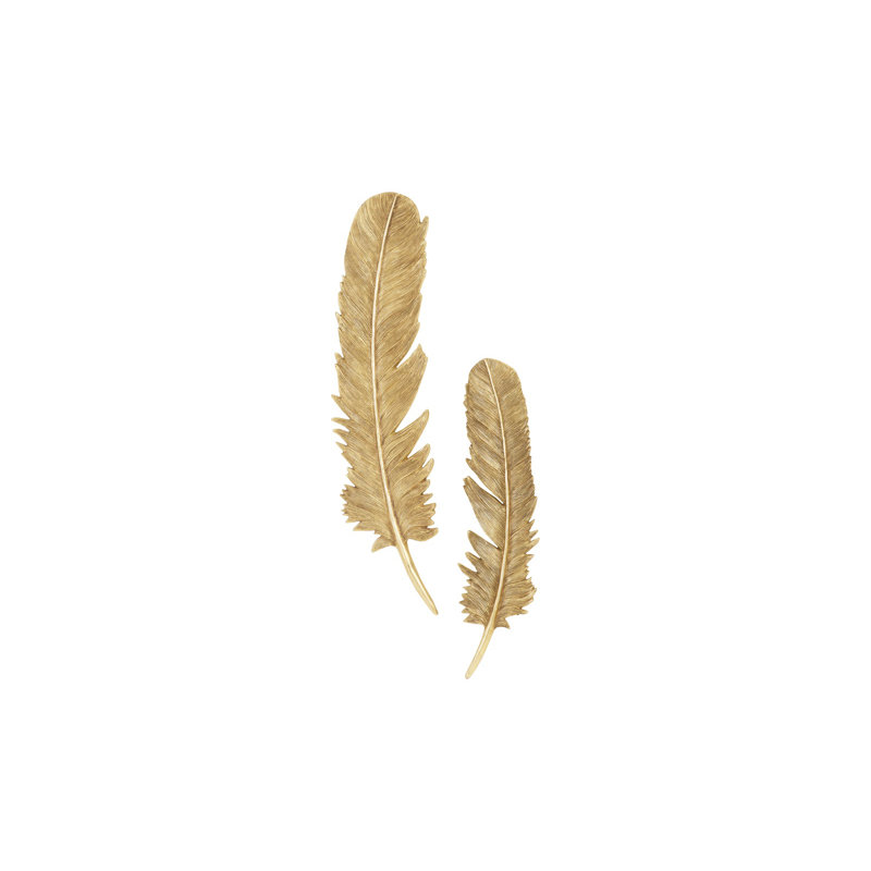 2 Piece Feathers Wall Décor Set, Gold Leaf