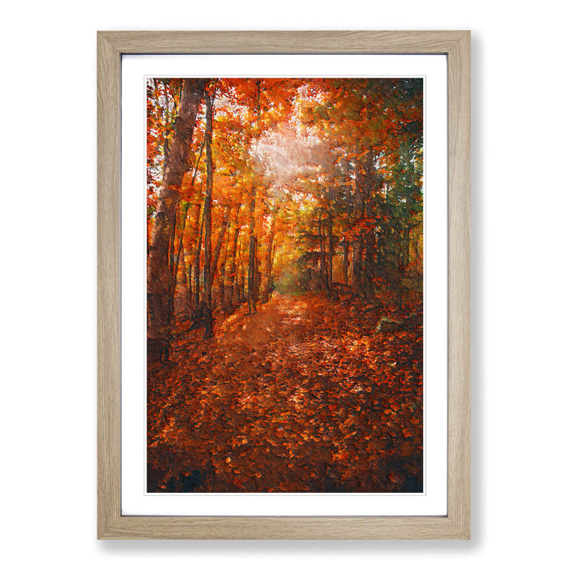 Autumn Forest Pathway In Abstract - Single Picture Frame Painting, Oak Framed, 33cm H x 24cm W x 2cm D