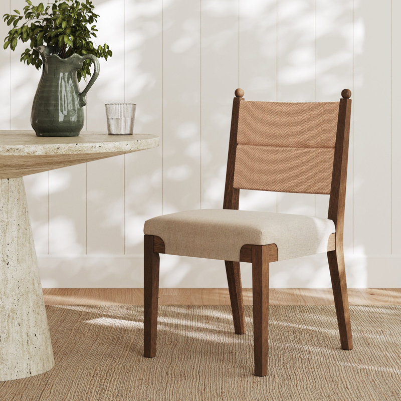 Chaise en bois massif Cove avec dossier en ruppie maritime, 1, Light Brown