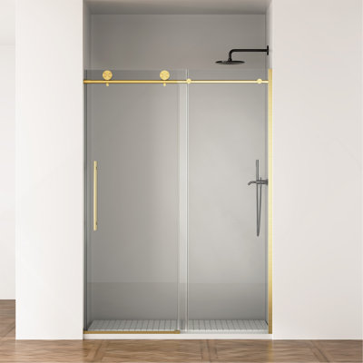Door 50-54 in W x 75 in H Frameless Shower , Sliding Shower Door with 5/16"(8mm) Clear Tempered Glass Shower Door, Easy to Clean Bathroom, Silent Soft-Close Design, Easy to Install,Brushed Gold