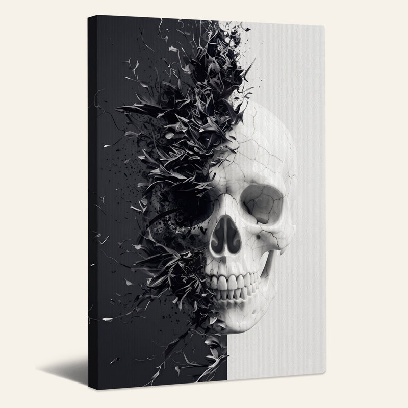 Art mural sur toile noir et blanc craquelé se dissolvant dans Halloween, H 48 po x l 36 po