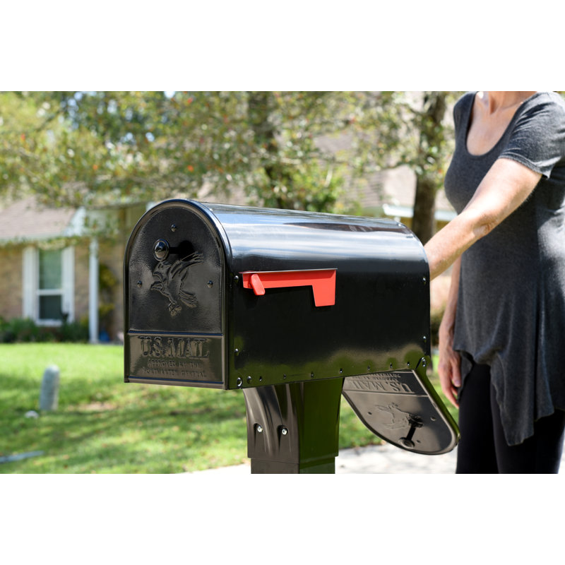 Steel Post Mounted Mailbox with Magnetic Closure