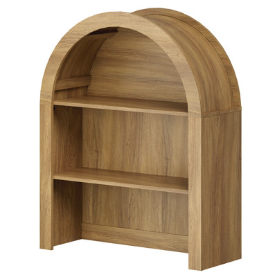 Wampat 2-Shelf Arched Bookshelf with Open Storage Shelves, No Cabinet, Beige