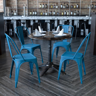 Dickens Distressed Metal Indoor-Outdoor Stackable Chair - Kitchen Furniture by Breakwater Bay