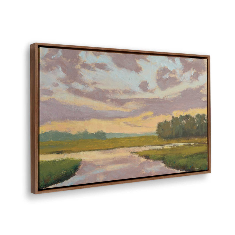 «Lowcountry Sunset» par Carson Overs passer, reproduction d'art sur toile, H 24 po x l 32 po, Cadre flottant, Brun