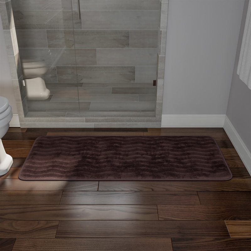 Memory Foam Bath Mat - 59x24 Inch Soft and Absorbent Bathroom Rug Runner with Textured Wave Print for Stylish Bathroom Decor - Bath Rugs Non Slip Washable Bathmat (Chocolate Brown)