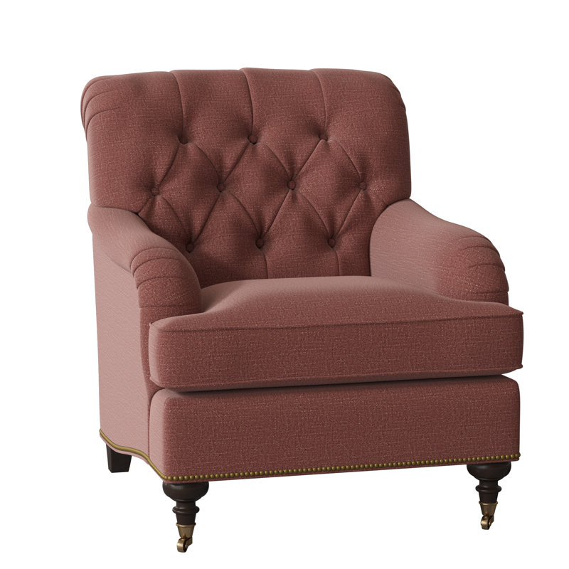 Devan Armchair, White Caps Fog, American Walnut, Antique Brass Small