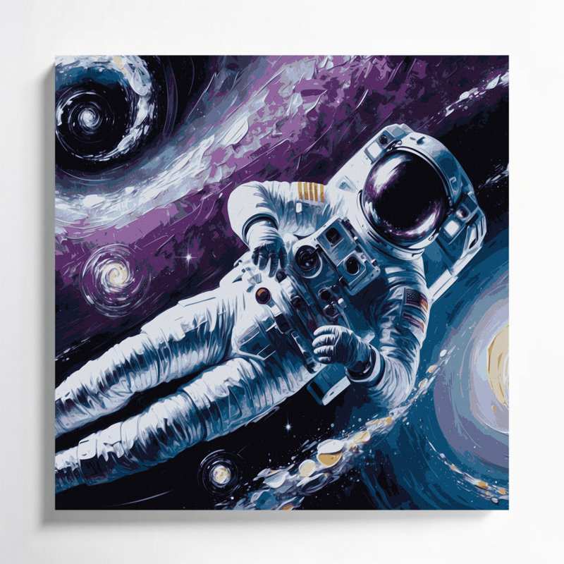 Art mural sur toile gris, "Space astronaut", H 16 po x l 16 po