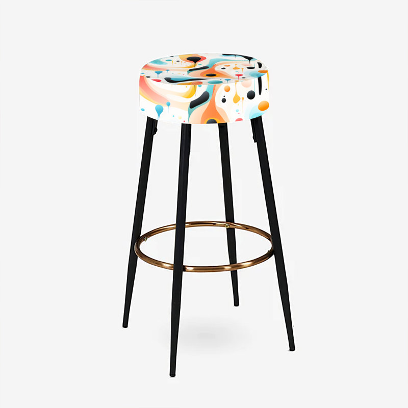 Ensemble de 2 tabourets de bar abstraits multicolores à motif de vagues neutres abstraites II