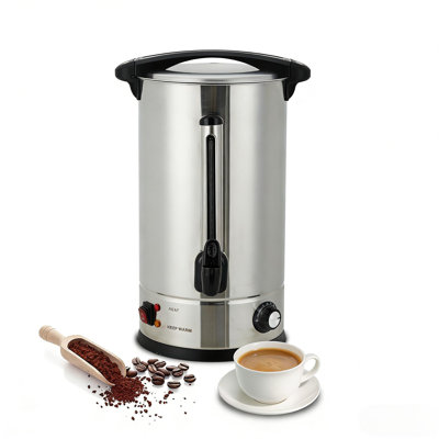 Commercial Coffee Urn 14L 100 Cup, Double-Wall Stainless Steel Percolator with Auto Temp Control, Hot Water Dispenser for Catering & Events