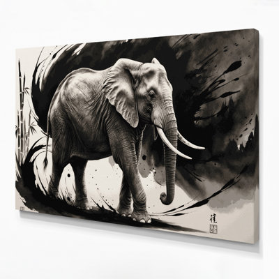Wildlife Asian Elephant Black Canvas Wall Art