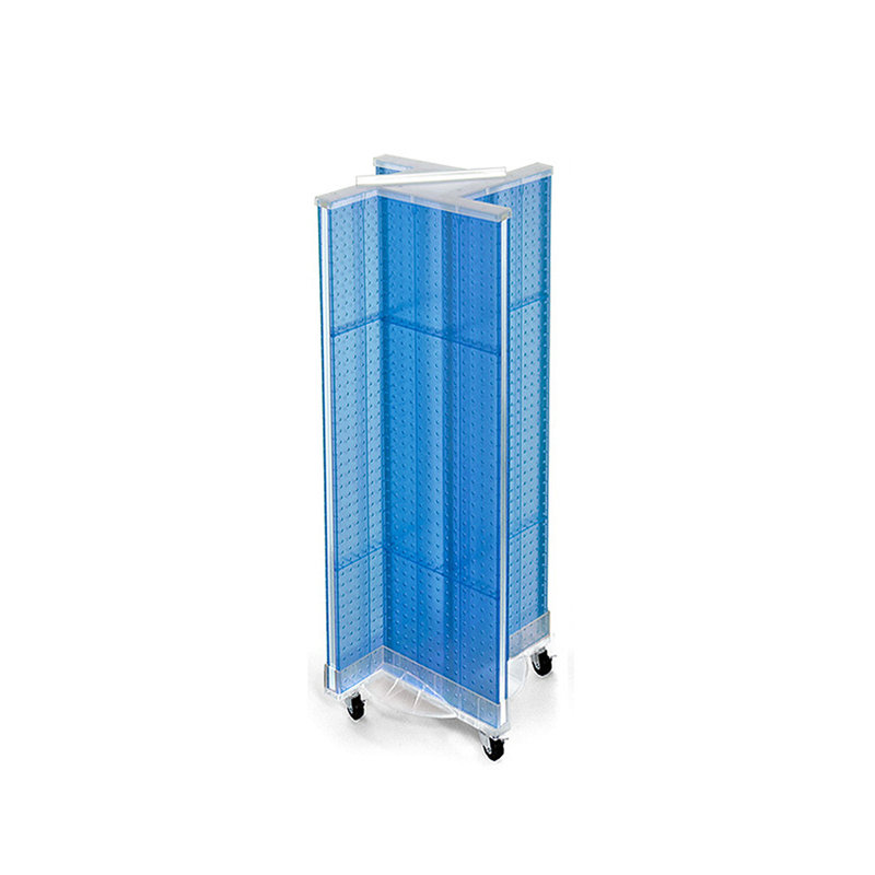 Blue Revolving Pegboard Floor Display with Clear Base