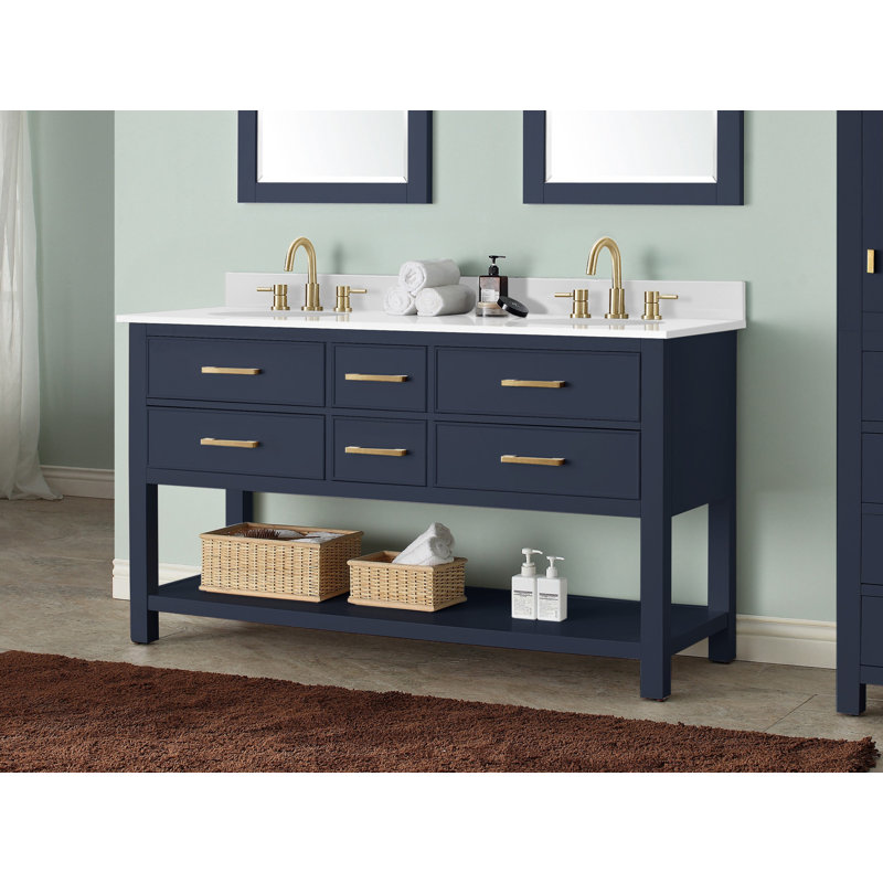 Brooks 61 in. Double Vanity, White Engineered Stone