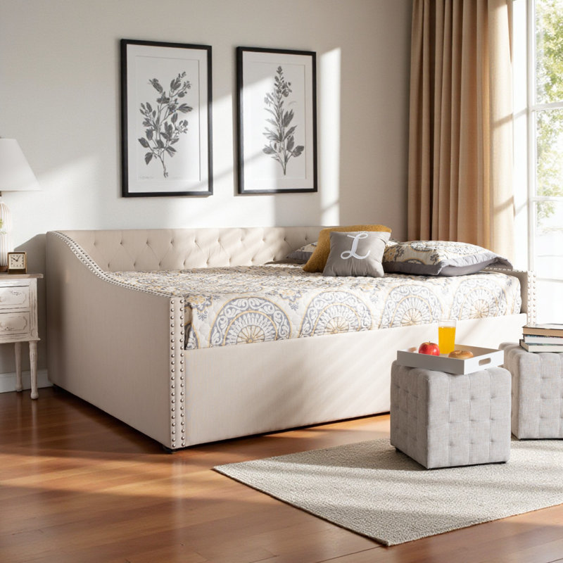 Weldon Upholstered Daybed, Queen, Light Beige