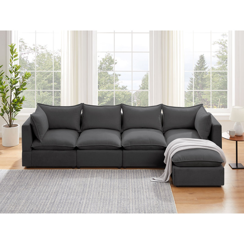 Canapé modulaire rembourré 5 pièces Koldo, Velours gris