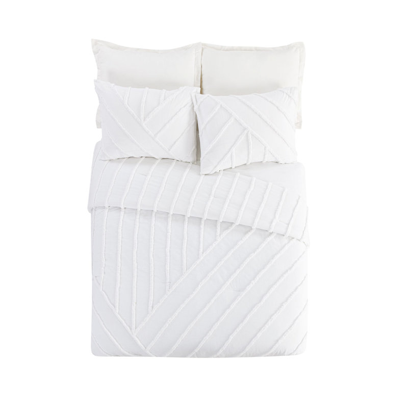  Chenille Chevron White 3-Piece Cotton Comforter Set, Full/Queen Comforter + 2 Standard Shams