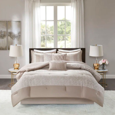 Ensemble d'édredon pour grand lit en jacquard Ava Taupe 7 pièces