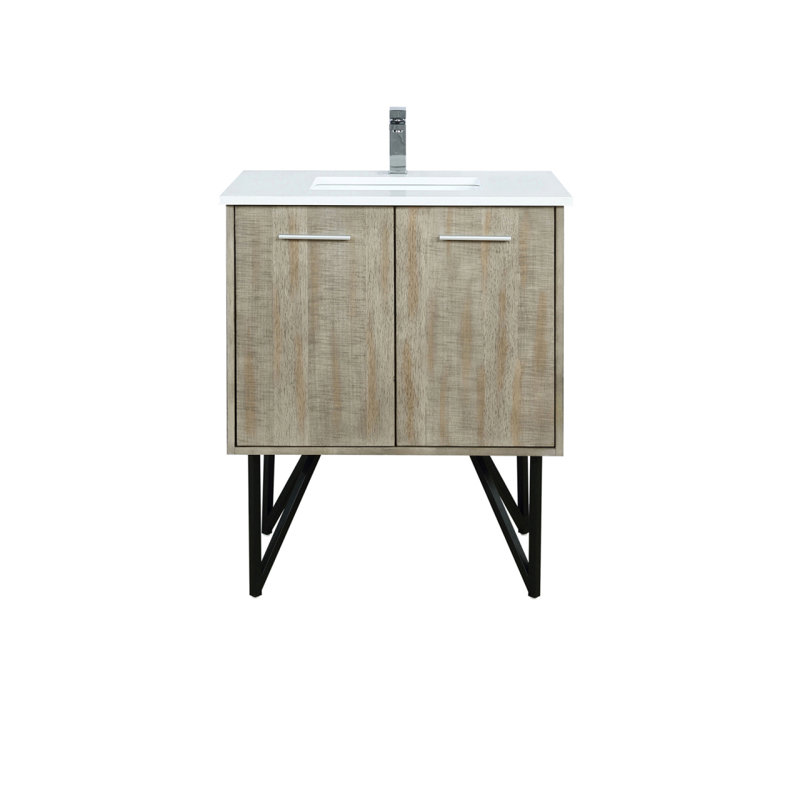 Meuble-lavabo rustique en acacia 30 po X P 20 po D, ensemble en marbre de culture et robinet chromé, Chrome chrome