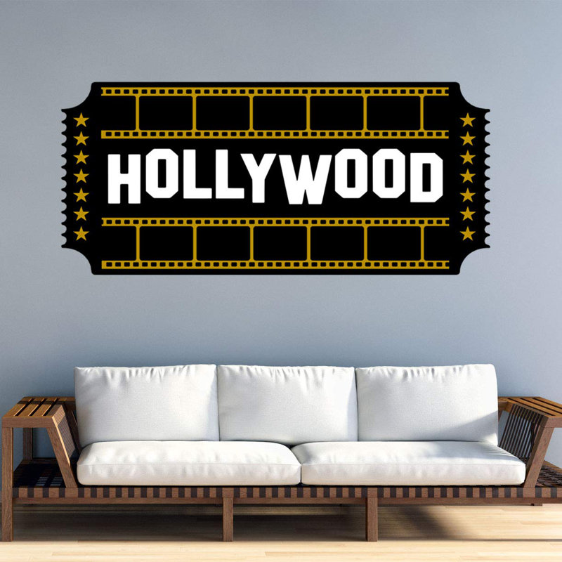 Décalcomanie murale salle de cinéma hollywood ticket, H 18 po x l 40 po