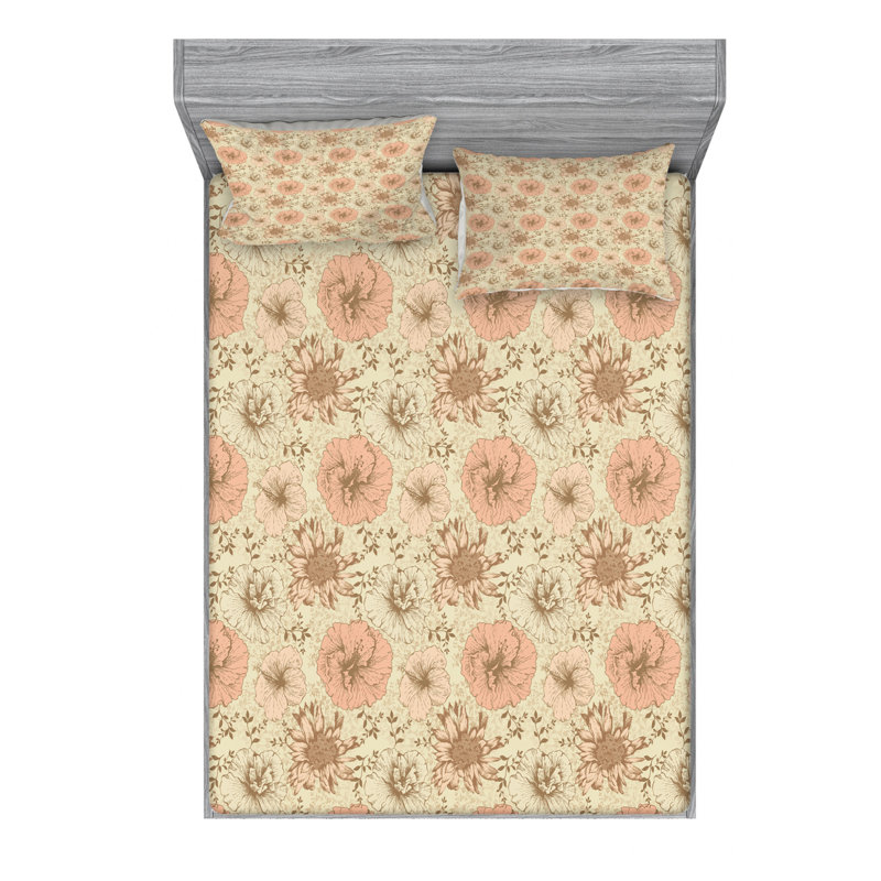 Microfiber Floral Sheet Set, Queen Sheet Set with Fitted Sheet
