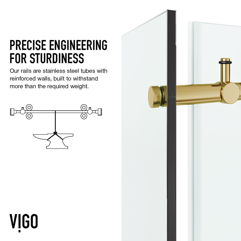 Elan E-class 48" W x 36" D x 82" H Sliding Frameless Shower Enclosure with 3/8" Clear Glass&Base, Left, Matte Brushed Gold