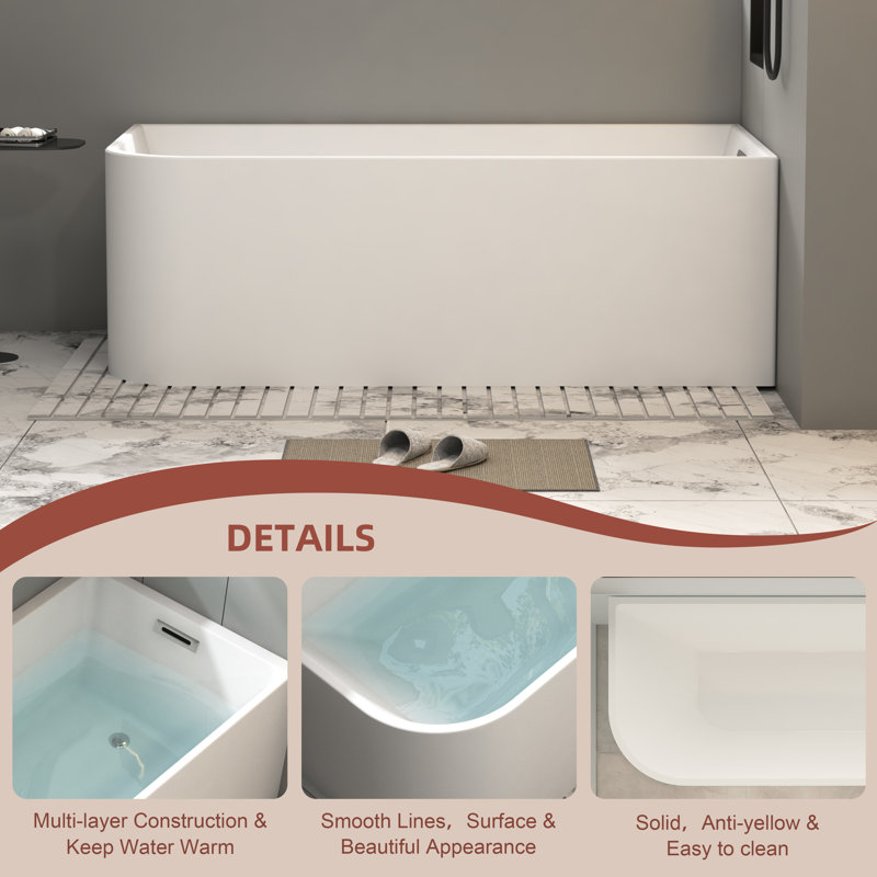 59'' White Acrylic Freestanding Soaking Bathtub with Right Drain