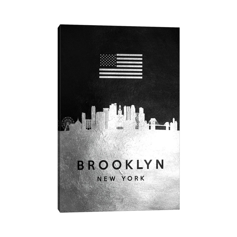 Brooklyn New York Silver Skyline by Adrian Baldovino - Wrapped Canvas Print, 20.32 cm H x 30.48 cm W