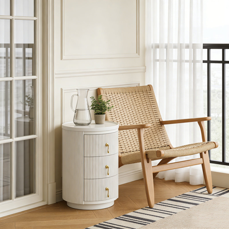3-Drawers Modern Round Side End Table with Storage