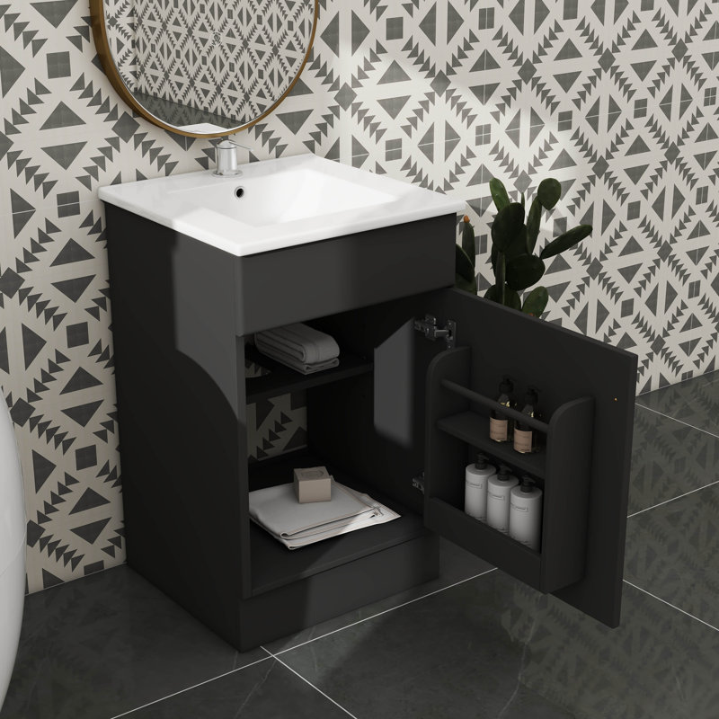 Meuble-lavabo élégant de 20 pouces avec meuble-lavabo avec tablette de porte et tablette réglable, Noir et or