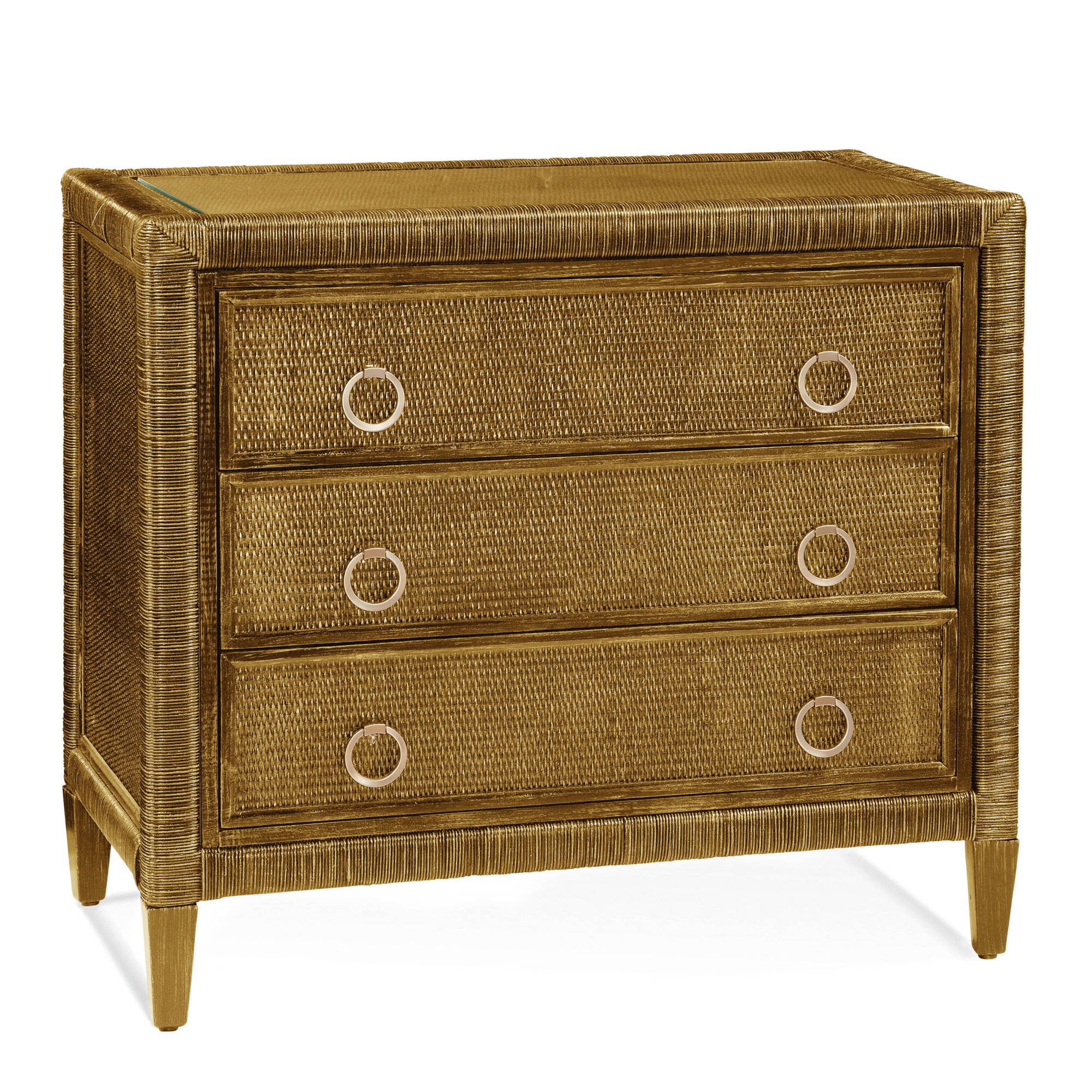 Warwick 3-Drawer Wicker Chest, Satin Brass, Havana