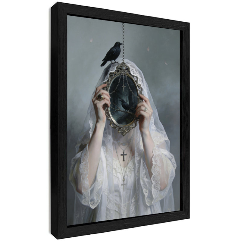 Art mural rétro noir et mystérieux, fantôme dans le miroir, H 37 po x l 25 po