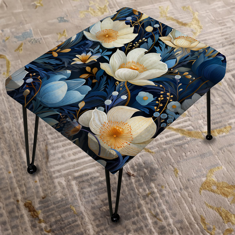 Blue Oasis Floral Blooming Garden - Floral Rectangle Ottoman