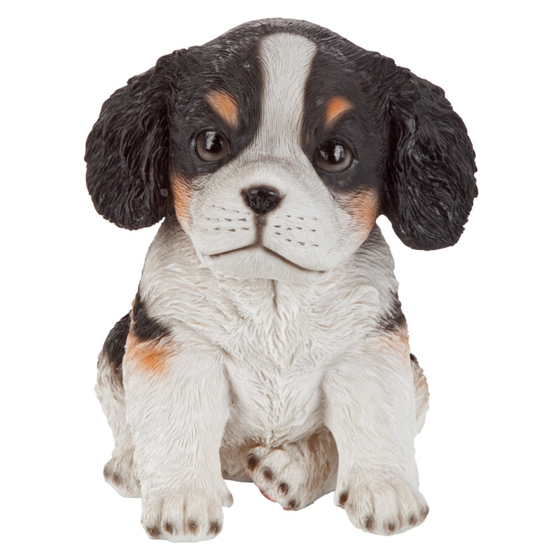 Black and White Resin Cavalier King Charles Puppy Statue