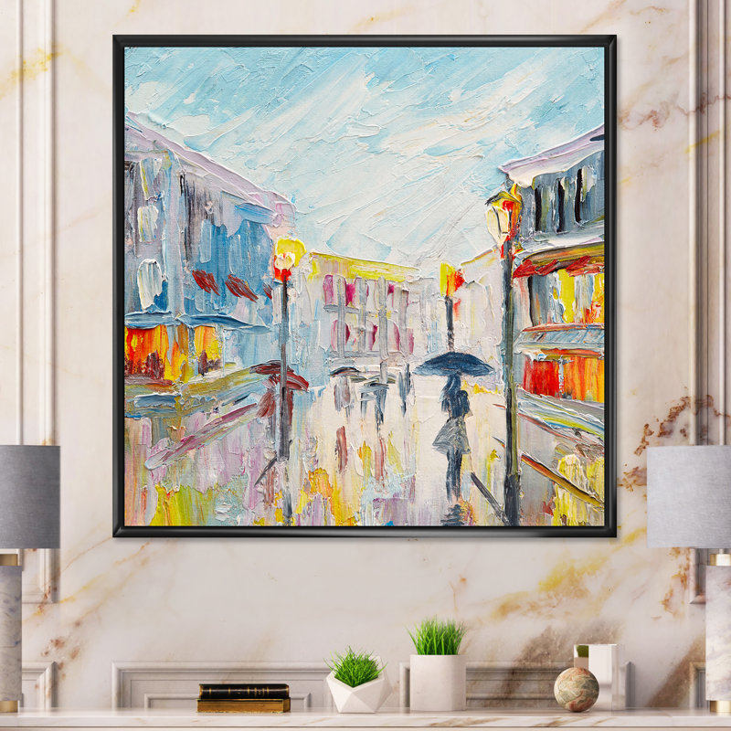 Illustration romantique d'un couple romantique à Paris, H 16 po x l 16 po x P 1 po, Cadre flottant noir