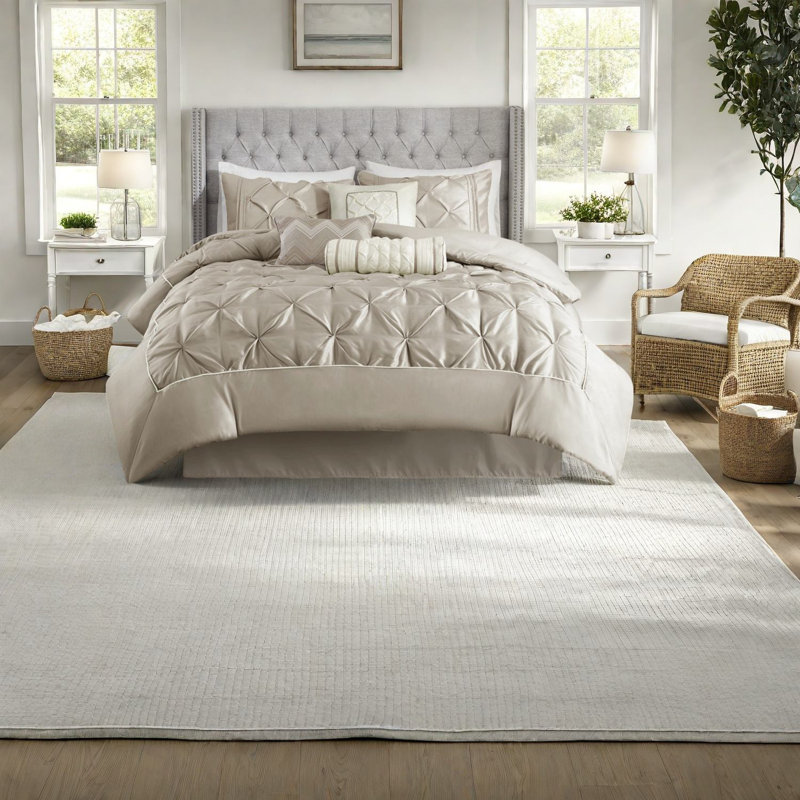 Elegant Tufted King Bedding Sets, Hypoallergenic Taupe Polyoni, Comfortable Home Decor