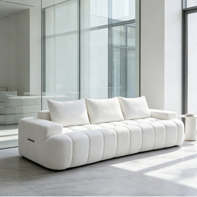 100" Extra Large Curved Front Compressed Sectional Sofa, 3-Seat Cloud-Like Boucle Couch with High Resilience Foam