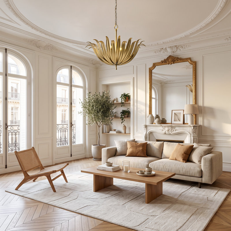 6 - Light Dimmable Gold Leaf Chandelier