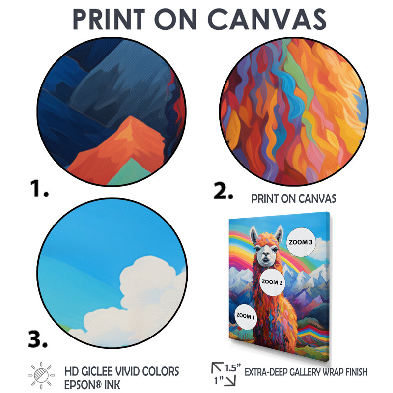 Alpaca In Chile Mountain Rainbow Landscape I - Llama Animal Wall Art, Toile tendue, H 20 po x l 12 po x P 1 po