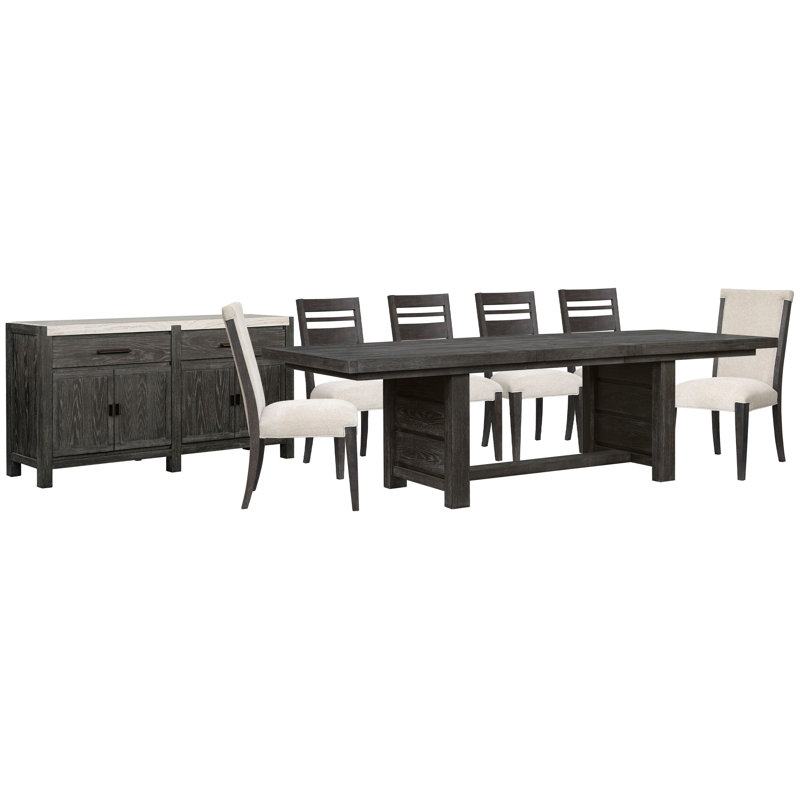 Extendable Trestle Dining Table With 4 Side Chairs 2 Upholstered Side Chairs And Sideboard
