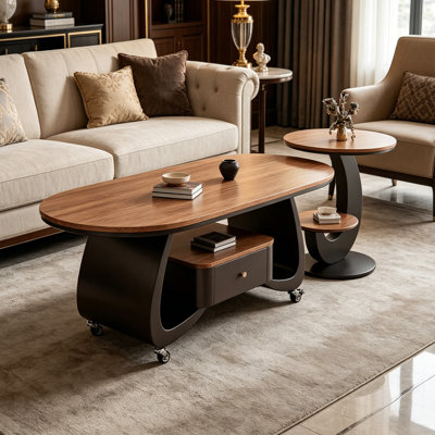 Small Apartment Coffee Table with Lockable Wheels