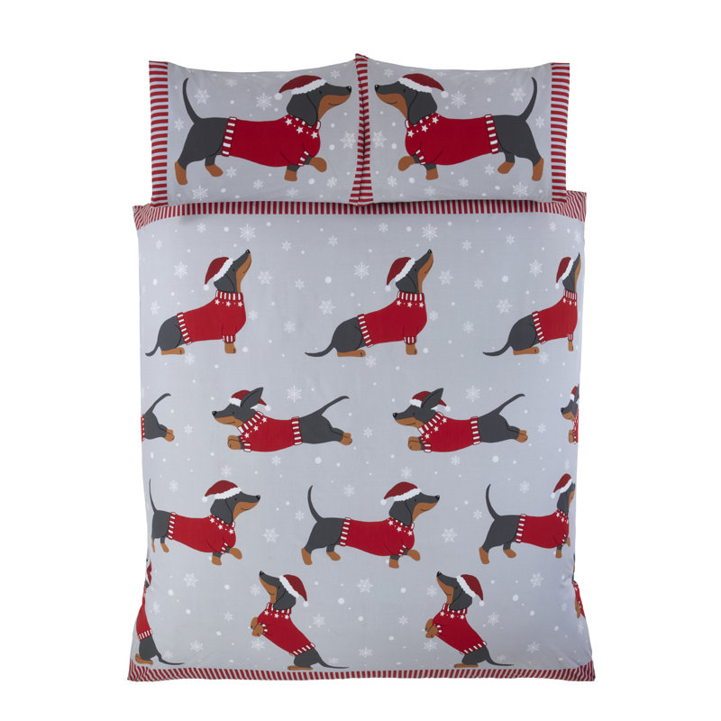 Sausage Dog in the Snow Duvet Cover Set, Double Duvet Cover + 2 Standard Pillowcases