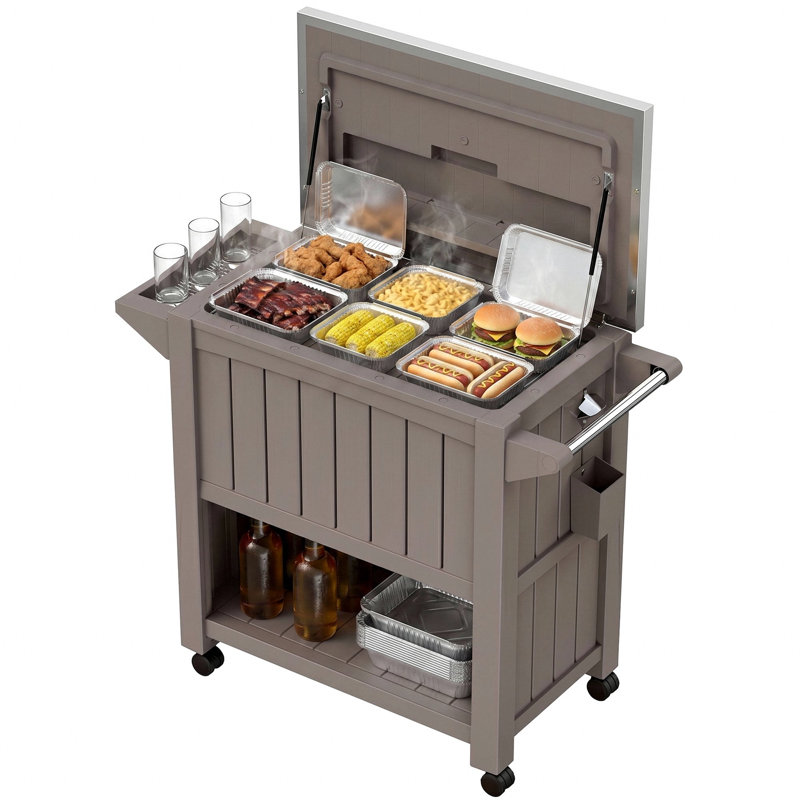 Chariot refroidisseur de patio de 120 pintes avec couvercle en acier inoxydable 304 et roues verrouillables