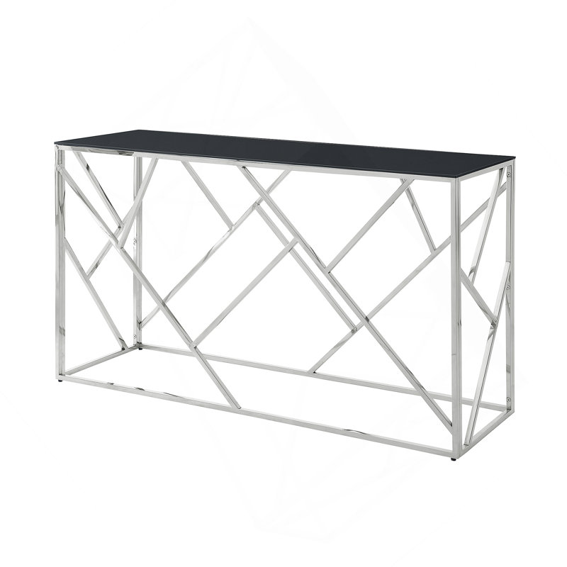 Welton Console Table, Chrome, Black, 30.7" H x 55.1" W x 17.7" D