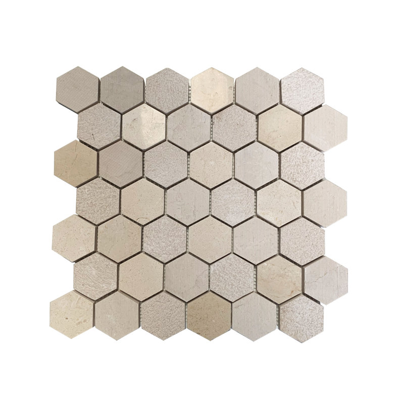 Crema Marfil Hexagon 2" Multi-Finished Marble Mosaic 12"x12" Floor and Wall Tile, Crema