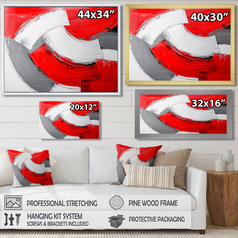 Éclairage cinétique rouge et gris I - Minimalisme, art mural, salon, H 30 po x l 40 po, Toile tendue, Ne s’applique pas
